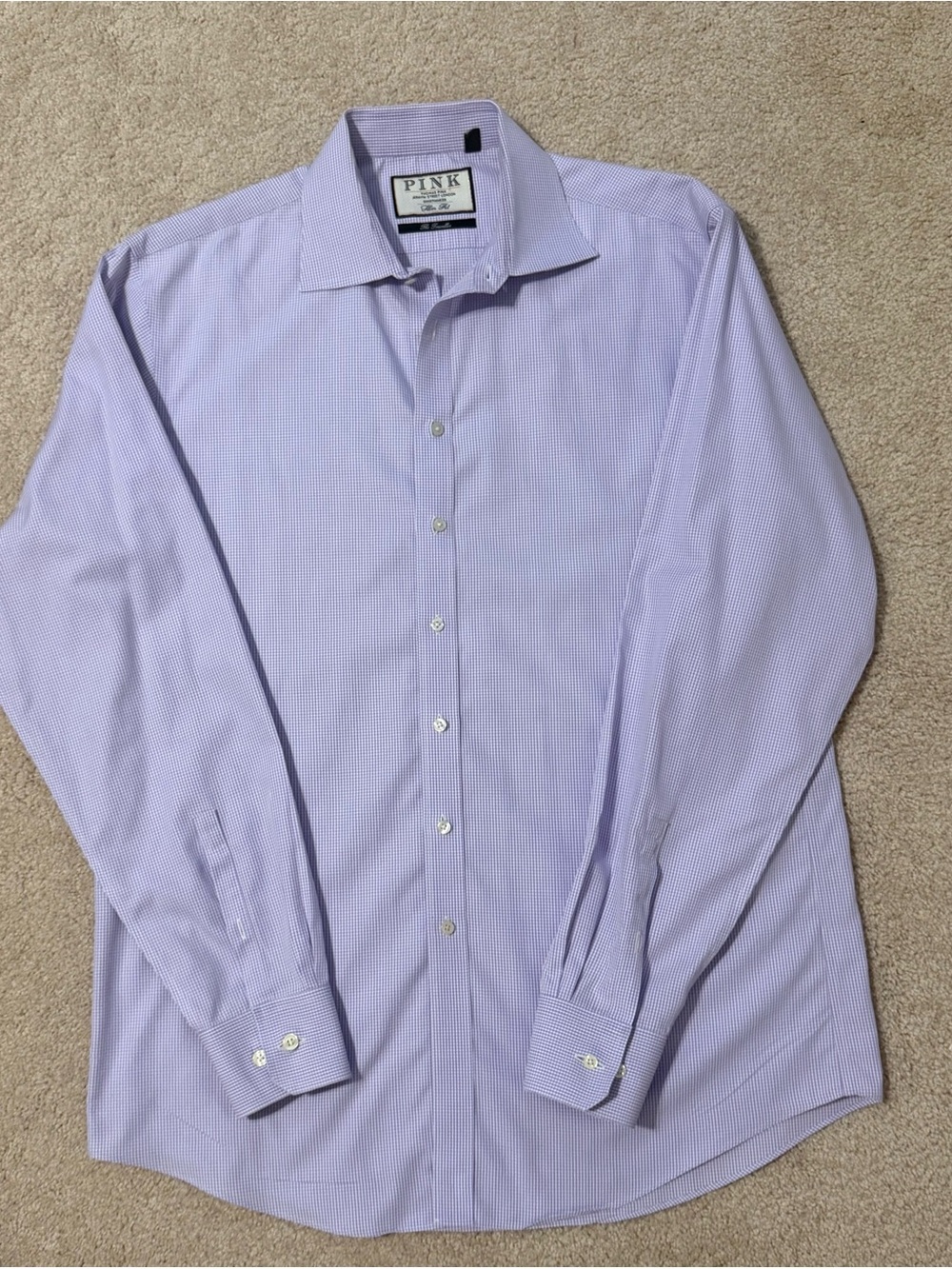 Thomas Pink The Traveller Slim Fit Dress Shirt Lavender Gingham Men’s Size 16.5